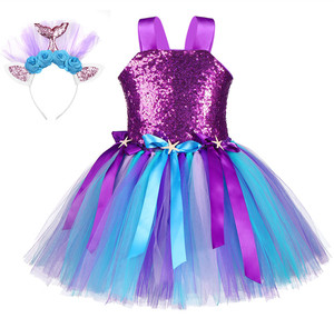 Nouvelle arrivée, jupe tutu moelleuse de sirène pour filles, avec coiffe, costume de déguisement pour Halloween, carnaval, 100% polyester, TV et cinéma - Product Image 3