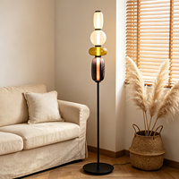 Lámpara de Pie Moderna de Vidrio Apilado Multicolor, Lámpara de Pie con Pantalla de Vidrio Empalmado en Columna Vertical para Decoración de Esquinas de Sala de Estar