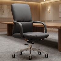 Chaise de bureau de direction pivotante en cuir noir, dossier moyen, ergonomique, confortable et moderne