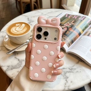 Custodia 3D con Fiocco a Pois <span class=keywords><strong>per</strong></span> iPhone 17 16 15 14 13 Pro Max, in Silicone Morbido Estetico, con Nastro Kawaii, Idea Regalo <span class=keywords><strong>per</strong></span> Ragazze e Donne - Product Image 1