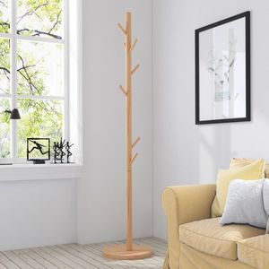 Perchero de bambú Natural para colgar ropa, organizador de almacenamiento de ropa de madera <span class=keywords><strong>con</strong></span> estante superior y Zapatero - Product Image 1