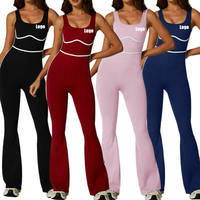 Combinaison de sport pour femme, couleur contrastée, une pièce, évasée, pour la gym et l'extérieur