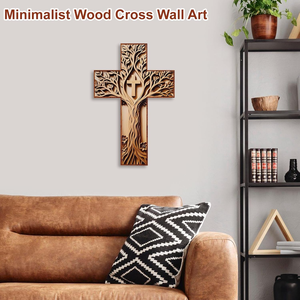 Croce <span class=keywords><strong>Albero</strong></span> <span class=keywords><strong>della</strong></span> <span class=keywords><strong>Vita</strong></span> <span class=keywords><strong>da</strong></span> Appendere, Croce Cristiana in Legno con Rilievo a Rami in Rilievo, Decorazione Rustica in Legno Tonalità Oro per Casa e Chiesa - Product Image 4