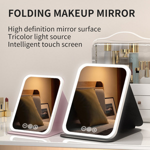 Miroir de maquillage LED pliable rechargeable avec éclairage tricolore à intensité réglable par toucher, miroir de voyage portable - Product Image 4