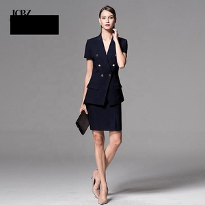 LCBZ Wholesale Customized Skirt Uniform Dark <strong>Navy</strong> Color Slim Fit Blazer for <strong>Ladies</strong> Office Short Sleeve Women's <strong>Suits</strong> - Product Image 5