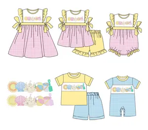 Preorder boutique summer castle sun print kids t-shirt with shorts baby romper matching girls dress kids boys girls clothes