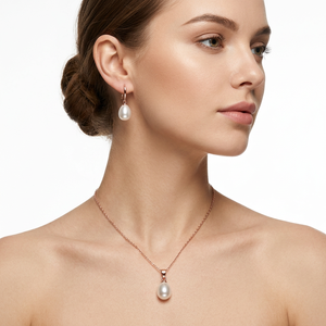 Freshwater <b>Pearl</b> AAA Grade White Rhodium/Gold Plated Pendant Earrings <b>Set</b> 925 Sterling Silver Elegant Bridal Wedding <b>Jewelry</b> - Product Image 6