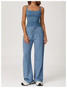 <b>Women</b> Custom Logo Solid Yoga Set Wide Leggings Athletic Sweatshirt 2 Piece Running Fitness Comfortable Sportswear Outfit - Product Image 2