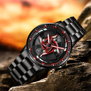 Reloj de pulsera de cuarzo giratorio creativo con diseño de coche, estilo deportivo de lujo, puntero de acero inoxidable negro, regalo para hombre y pareja, ideal para dropshipping. - Product Image 4