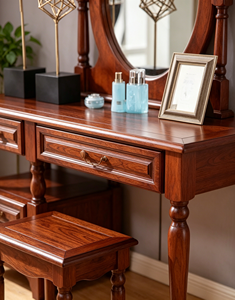 Traditional Solid Wood Dressing <b>Table</b> Set With <b>Mirror</b> And Stool 2 Drawers Mahogany Bedroom Makeup <b>Vanity</b> Desk - Product Image 4