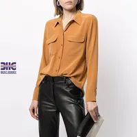Blouse Shirts For Women Fashion Custom Made Women Silk Blouse Shirt Blouse Long Sleeve With Pockets Shell Button Real Silk Crepe Blouse For Women