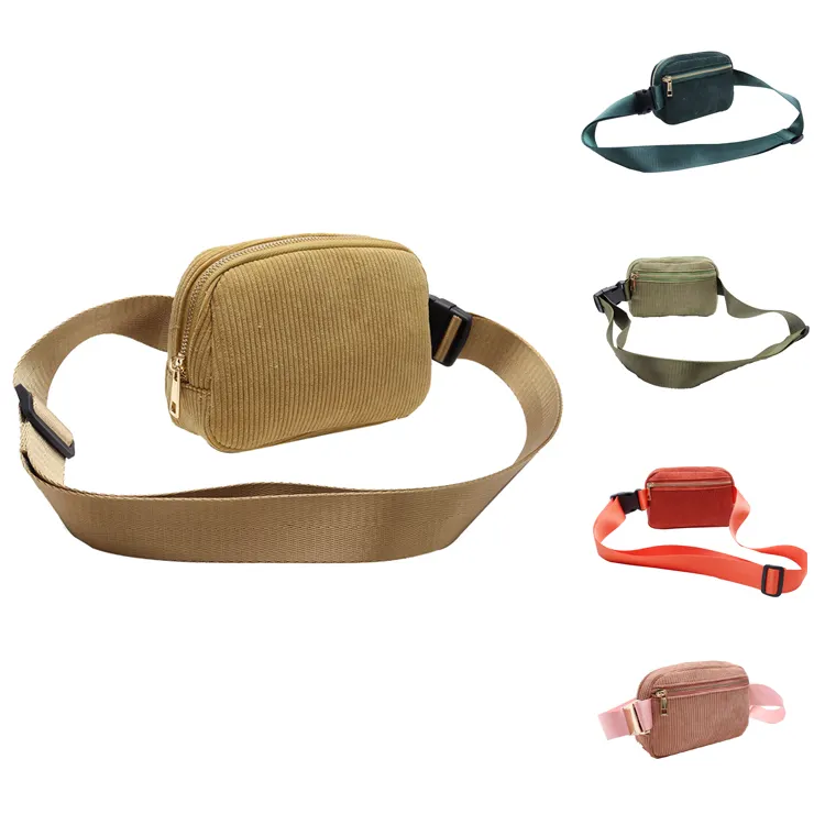 Custom Travel Outdoor Running Hiking Bicycle Women's Men Mini Chest Pocket Sling Belt Bumbag Corduroy Crossbody Fanny Pack