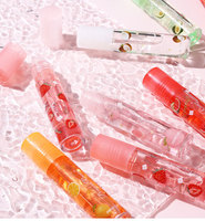 Huile à lèvres roll-on hydratante transparente incolore au goût fruité en verre