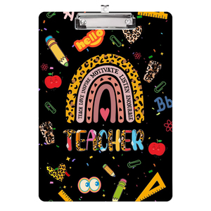 Acrylic <strong>Cute</strong> Teacher Rainbow Pattern Paperboard <strong>Clipboard</strong> with Low Profile Design for Office and School Supplies Customizable - Product Image 1