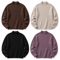 Pull-over en maille texturée marron foncé à col montant et manches longues pour femme, couleur unie, vente en gros OEM ODM