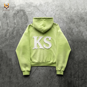 เสื้อฮู้ดดี้ทรงบ็อกซี่แบบครอป ผ้าหนา 420 กรัม ซิปคู่ ล้างสีแบบแอซิดวอช ปักโลโก้แบบแอพพลิเคชั่น - Product Image 4