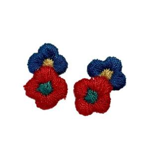 Pendientes de botón con diseño floral de hilo de lino, bonitos pendientes colgantes de moda para mujer, patrón cosido colorido en rojo y azul - Product Image 2