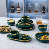 Vaisselle en porcelaine simple à bord doré de style européen pour 2 à 8 personnes, compatible lave-vaisselle et micro-ondes, sans plomb ni chrome, qualité alimentaire, pour hôtels et cadeaux