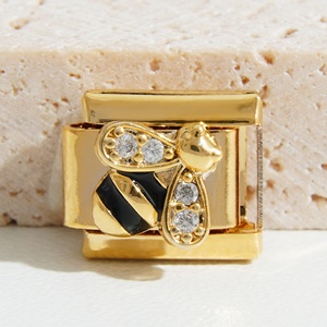 Pulsera de dijes italianos de moda con oro y diamantes, de acero inoxidable, ligera y colorida, con dije de flor de trébol italiano - Product Image 2