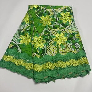 Kain renda lilin kain katun lilin Afrika dengan renda bordir 6 yard untuk gaun wanita - Product Image 1