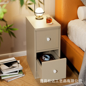 Wooden bedside table, modern minimalist style, home <b>bedroom</b> <b>storage</b> shelf, floor-standing double-layer pull-out <b>storage</b> <b>cabinet</b> - Product Image 2