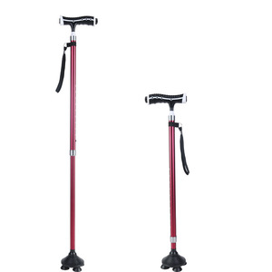 Bastón con mango en T, ajustable, de aleación de aluminio, plegable, para apoyo de personas mayores, rojo, estilo de dos secciones - Product Image 2