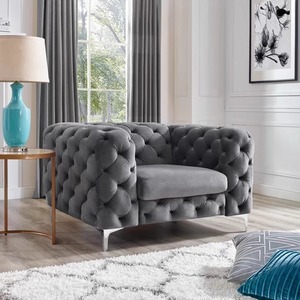 Juego de sofás de terciopelo con mechones azules, muebles de sala de estar modernos, sofás seccionales de tamaño completo con almohadas y mesa de centro - Product Image 3