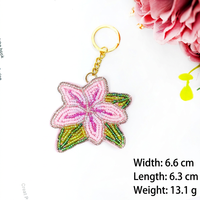 Gantungan Kunci Bunga Berhias Manik-Manik Warna Pink, Liontin Tas Bunga Buatan Tangan, Aksesori Hadiah