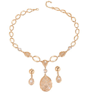 European and American Hot Sale Golden Bohemian Inlaid Rhinestone Hollow <b>Flower</b> Necklace Earrings Set Women Jewelry - Product Image 5