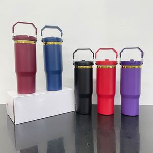 Mirror Gold Plated Vacuum Insulated Stainless Steel 30oz Outdoor Sports Water Bottle <b>with</b> Flip Top <b>Straw</b> and Portable Handhe - Product Image 2