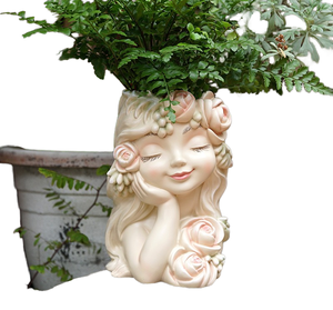 กระถางดอกไม้รูปนางฟ้าประดับสวนลานบ้าน ทำจากเรซิ่น งานประติมากรรมศิลปะตกแต่งภายนอกบ้าน รูปนางฟ้าสวมมงกุฎดอกไม้ แจกันตกแต่งเรซิ่น - Product Image 1