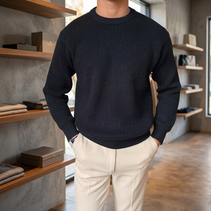 Pull-over d'hiver pour homme, style européen et américain, anti-plis, en Spandex/Coton imprimé, col classique, manches longues, 480g, tricoté - Product Image 3