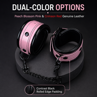 100% Genuine Leather Wrist Cuffs Dual-Tone Padded Edge 18.5-27.5cm Adjustable Restraints with 22.5cm Detachable Chain