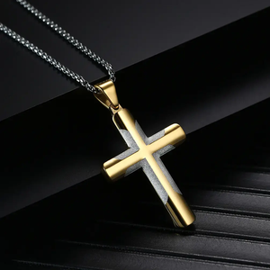 Hip-Hop Anlauffreie Vergoldete Edelstahl-Halskette mit Gewölbter Oberfläche und Kreuz-Anhänger für Männer - Product Image 4