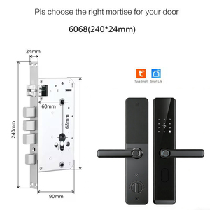 สมาร์ทล็อคสีดำ สแกนลายนิ้วมือ Tuya Smart  ตัวล็อคแบบฝังอะลูมิเนียมอัลลอย สำหรับประตูไม้ ควบคุมด้วยรหัสผ่าน บัตร และกุญแจ - Product Image 4