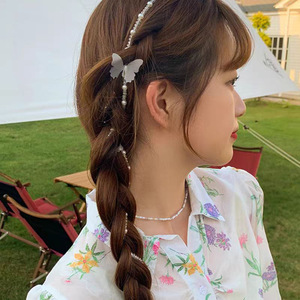 New Pearl Two-in-One Lace <span class=keywords><strong>Ribbon</strong></span> Headband Elegante <span class=keywords><strong>Long</strong></span> Bow Cabelo Acessório Versátil Borboleta Hairband para penteados trançados - Product Image 2