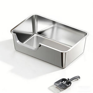 Bac à litière pour chat en métal, sans odeur, anti-adhésif, en acier inoxydable, facile à nettoyer, bac à litière pour animaux domestiques, pour chatons ou lapins d'intérieur - Product Image 5