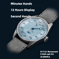 Montre de plongée pour homme Sugess, mouvement automatique ST1721, remontage manuel, bracelet en cuir, montre-bracelet en acier inoxydable à vendre