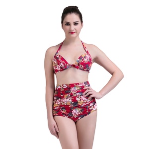 A1615 Women's Newly Vintage Floral Swimwear Sexy <strong>Bikini</strong> <strong>Sets</strong> <strong>Plus</strong> <strong>Size</strong> High Waisted Swimsuit Tummy Control P Push up Swimwear - Product Image 5