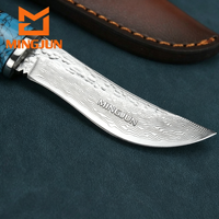 Couteau de chasse d'extérieur avec lame en acier Damas et manche en bois pour le camping