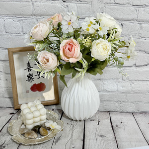 Bouquet de pivoines artificielles Queyiyi, arrangement floral en soie pour décoration intérieure, accessoires de mariage, blanc, rose, orange, bleu, champagne - Product Image 4