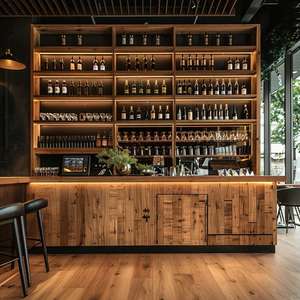 ชั้นวางเหล้าติดผนังไม้และโลหะอเนกประสงค์ทันสมัย ดีไซน์ใหม่ สำหรับร้านอาหาร โรงแรม บ้าน บาร์ โชว์ไวน์ จัดเก็บเครื่องดื่ม - Product Image 1