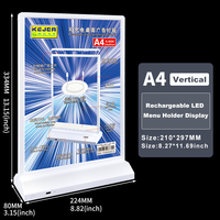 Support d'affichage LED A4 rechargeable, présentoir de menu de bureau, boîte lumineuse publicitaire en ABS et plastique pour mariage, magasin, exposition