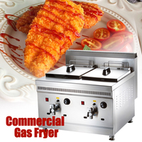 Friteuse à gaz professionnelle à double cuve pour restaurant / Friteuse à gaz de table / Machine à frire au gaz à deux cuves pour restaurant