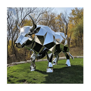 Scultura Statua di Toro a Grandezza Naturale in Acciaio Inossidabile per Decorazione Interna ed Esterna - Product Image 6