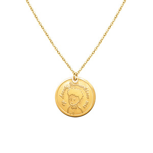 Collier chaîne de pull en acier inoxydable étanche avec plaqué or PVD 18 carats, pendentif <span class=keywords><strong>Petit</strong></span> <span class=keywords><strong>Prince</strong></span> rond de longueur moyenne - Product Image 5