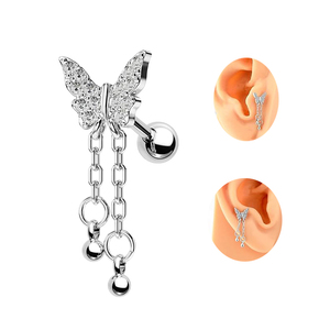 Catena ciondolo Tragus orecchini a farfalla cartilagine orecchini 16G <span class=keywords><strong>acciaio</strong></span> <span class=keywords><strong>chirurgico</strong></span> Piercing a elica gioielli moda donna Piercing - Product Image 1