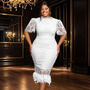 chinese dress ladies Plus Size Off-White Lace Off-the-Shoulder Long Sleeve Party Dress – Modsele main image 0