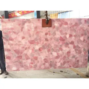 Decoratieve muur panel big slab rozenkwarts roze kristal badkamer tegel