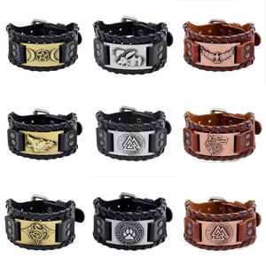 Nouveau Bracelet Viking en Cuir Tressé avec Breloque Tête de Loup Tendance pour Hommes, Large Bracelet en Cuir PU - Product Image 1